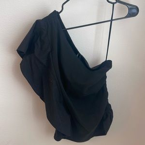 One shoulder black top